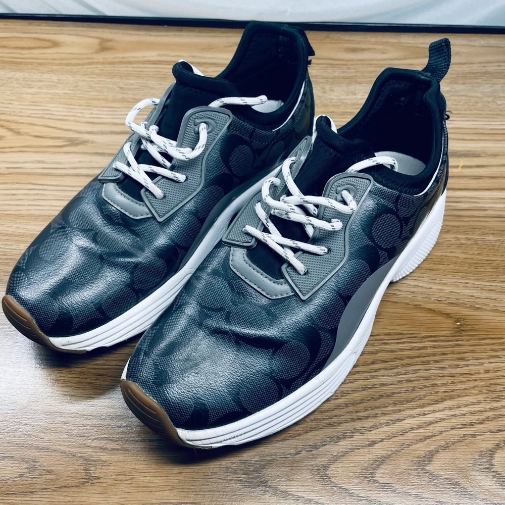 Coach Men Sneaker Signature Monogram Coated Canvas Grey Black 10.5 Luxury coach